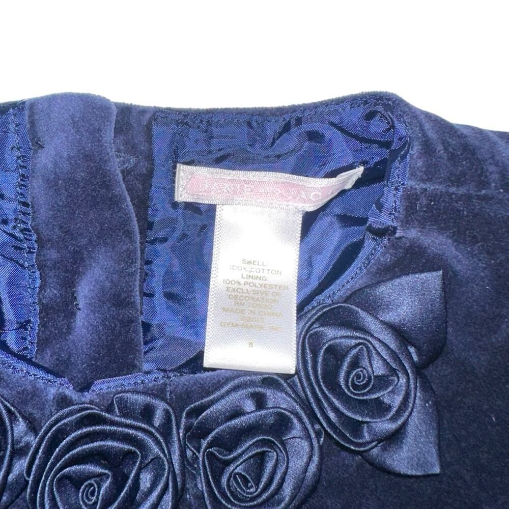 Janie & Jack Navy Velvet Rose Detail Girls Dress 5 - Picture 3 of 5